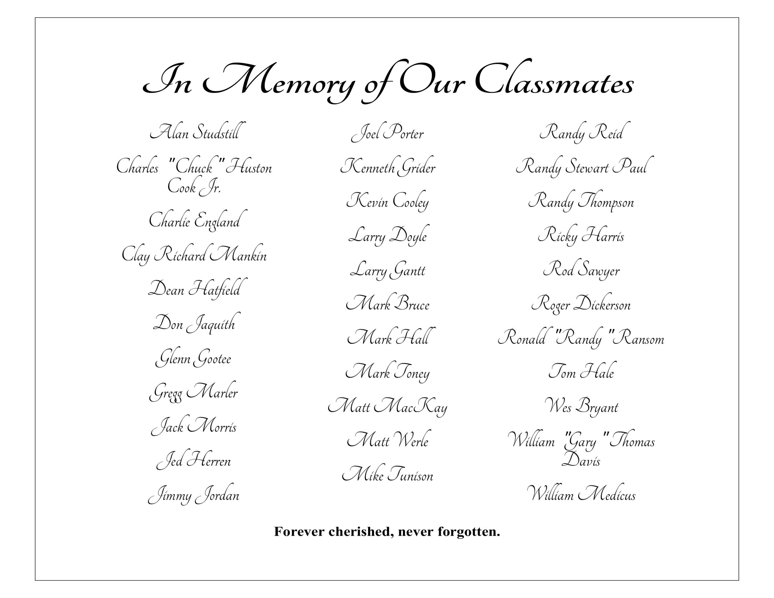 List of deceased male classmates.
